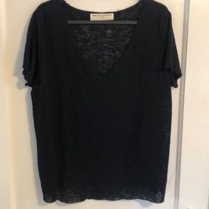 Oversize deep V semi sheer black T-shirt